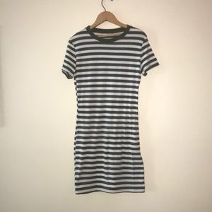 Green and white striped tight dress